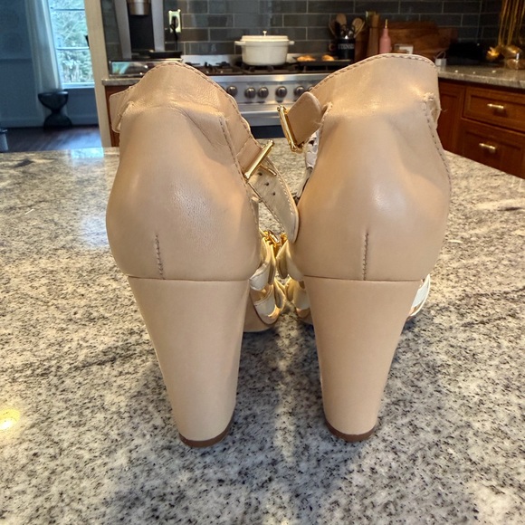 CHANEL Black and Cream Multi-Strap Heels